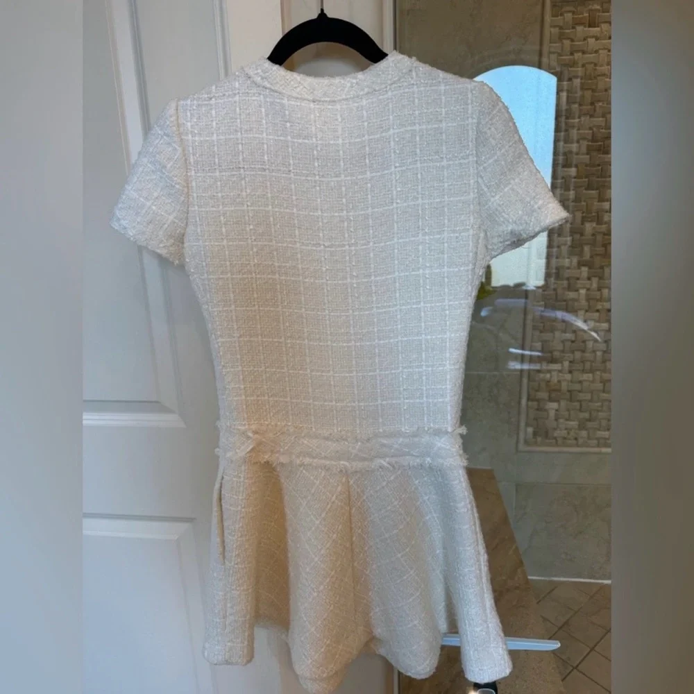 Zara Cream Tweed Fit-and-Flare Dress with Gold Buttons - Picture 3 of 3